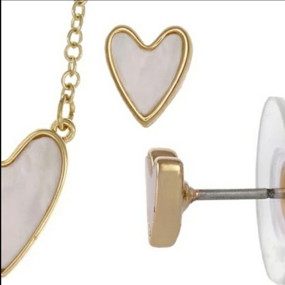 FAO Schwarz Mother of Pearl Heart Necklace Set NEW - Picture 4 of 7